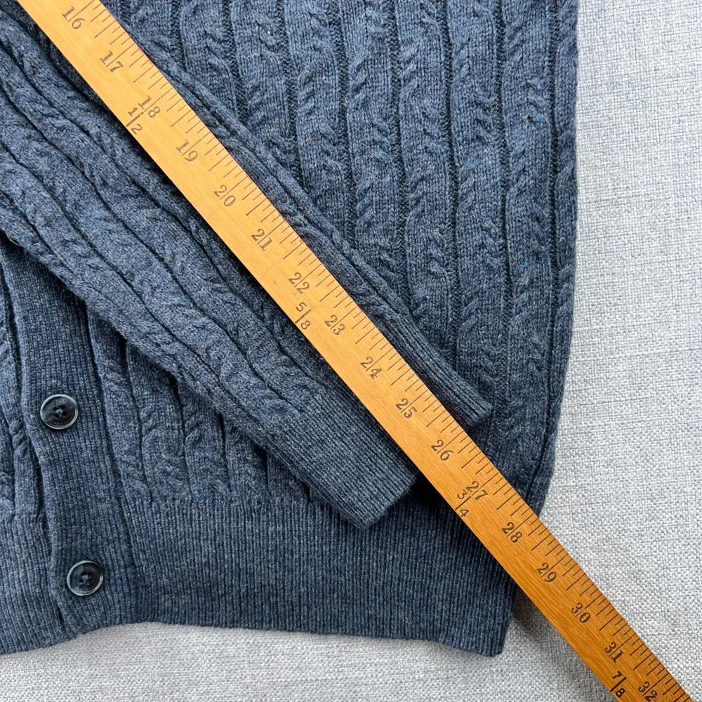NEW Joseph Abboud Cardigan Sweater Mens L Blue Cable Knit Wool Blend V-Neck Dad
